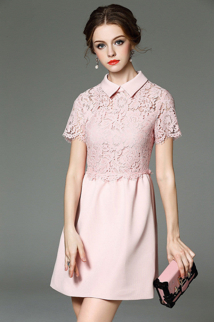 Lace Overlay Shirt Dress L / Pink Lace Overlay Shirt Dress L / Pink