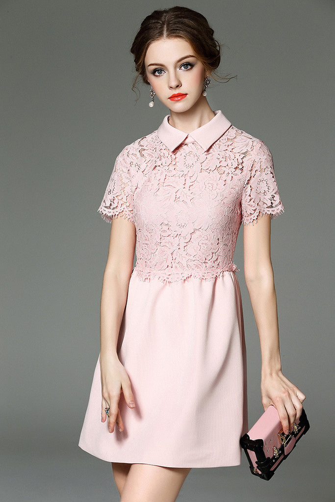 Lace Overlay Shirt Dress - Dress Album