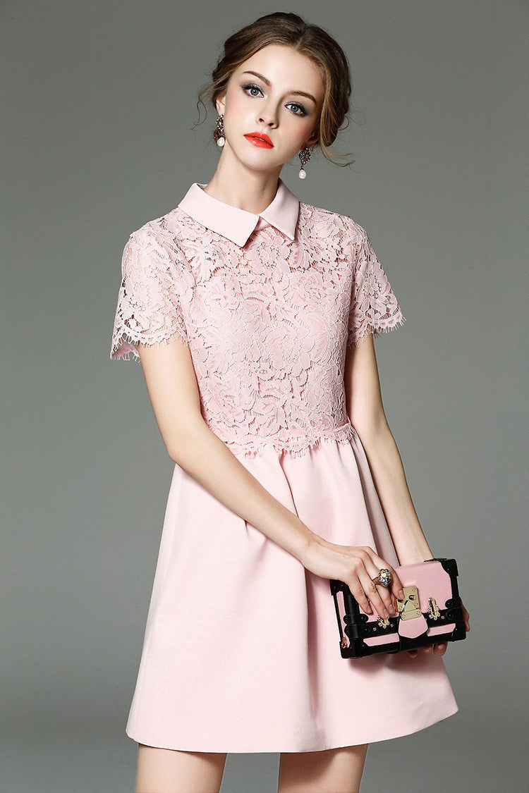 Lace Overlay Shirt Dress L / Pink Lace Overlay Shirt Dress L / Pink