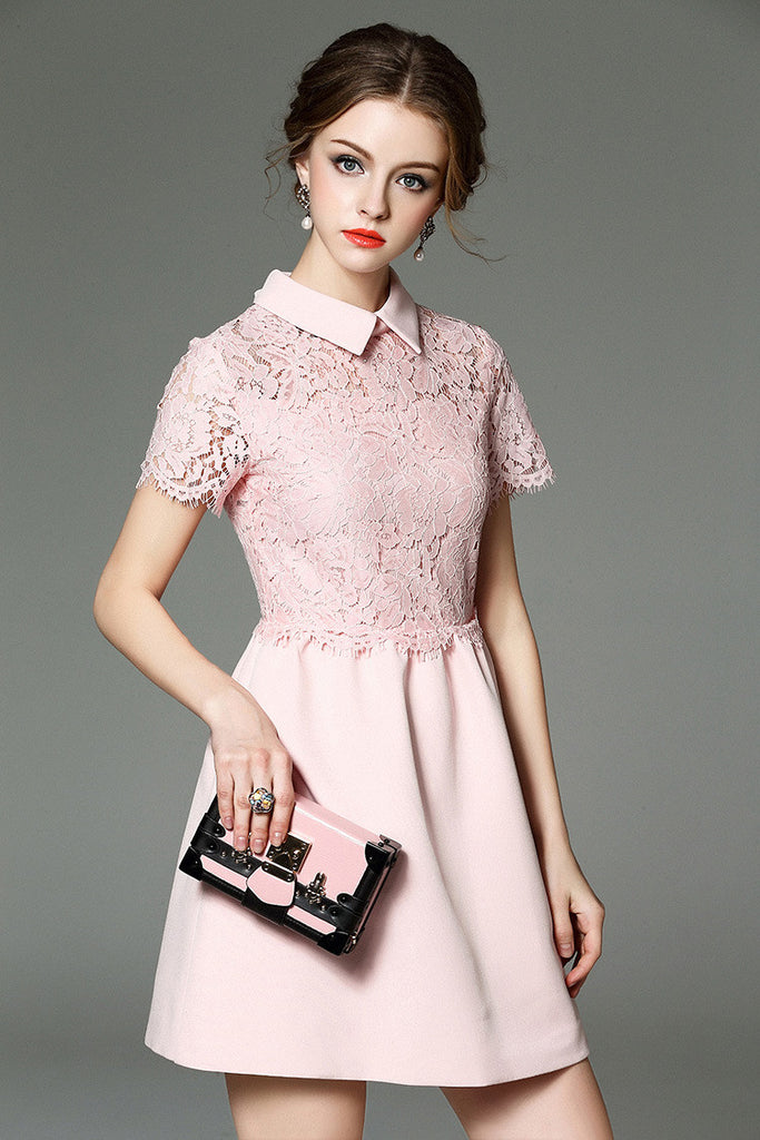 Lace Overlay Shirt Dress - Dress Album