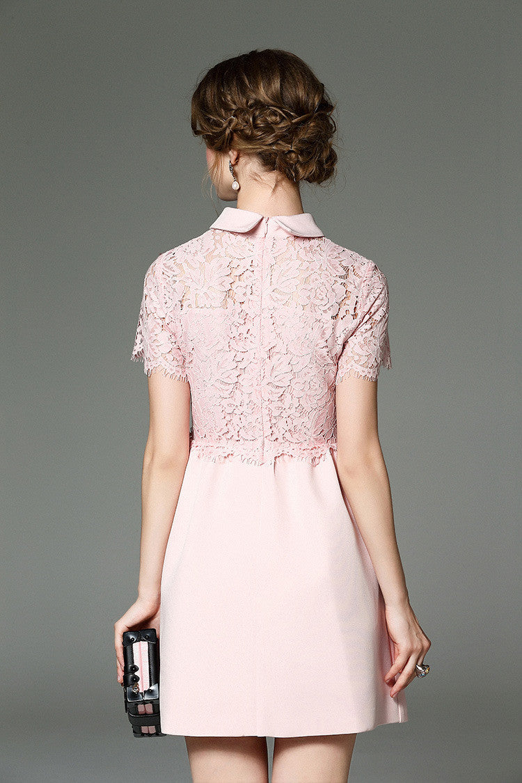 Lace Overlay Shirt Dress L / Pink Lace Overlay Shirt Dress L / Pink