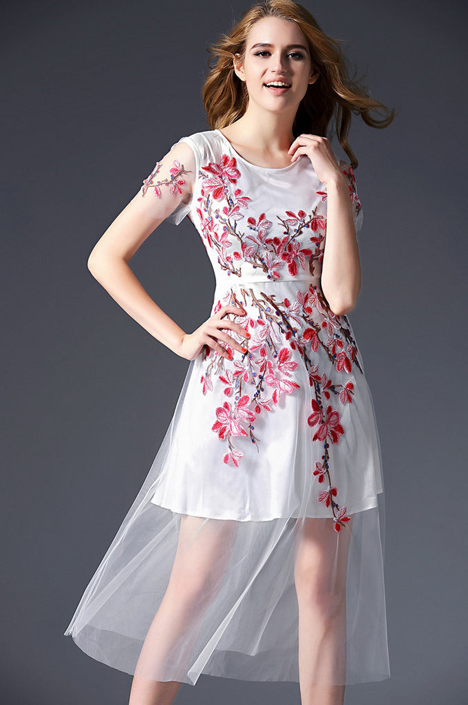 Floral Embroidery Dress - Dress Album