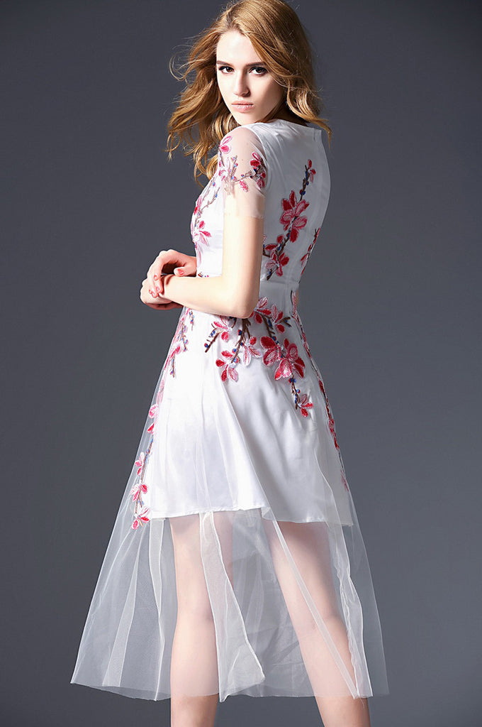 Floral Embroidery Dress - Dress Album