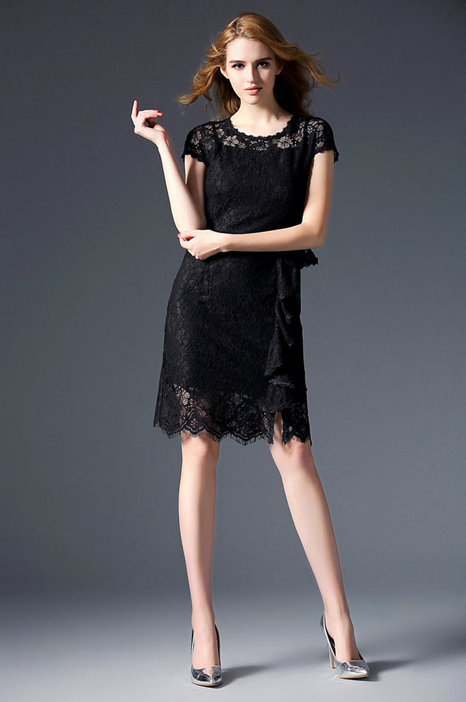 Lace Wave Cut Dress - Dress Album