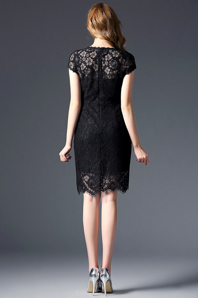 Lace Wave Cut Dress - Dress Album