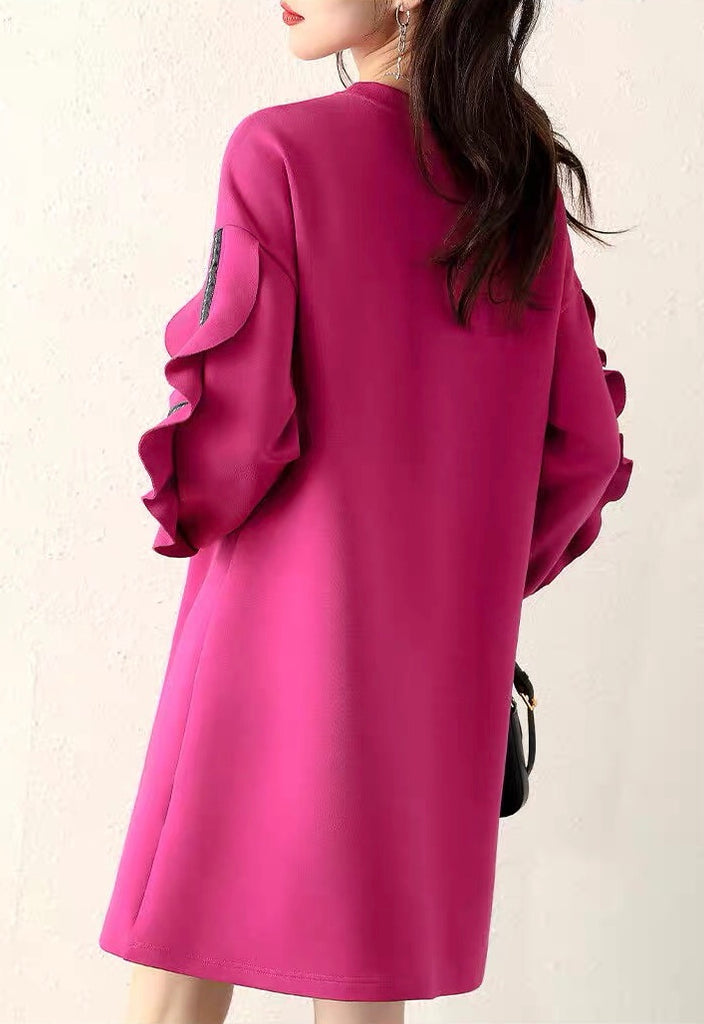 Rose Sweatshirt Dress W/ Ruffle