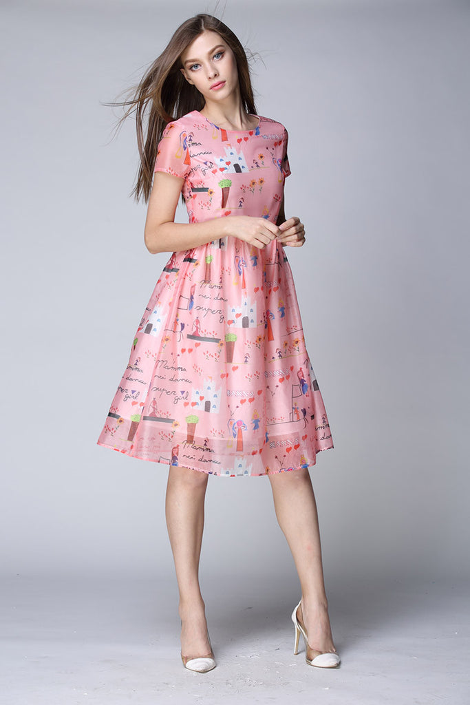 Cartoon Print Long Dress - Dress Album