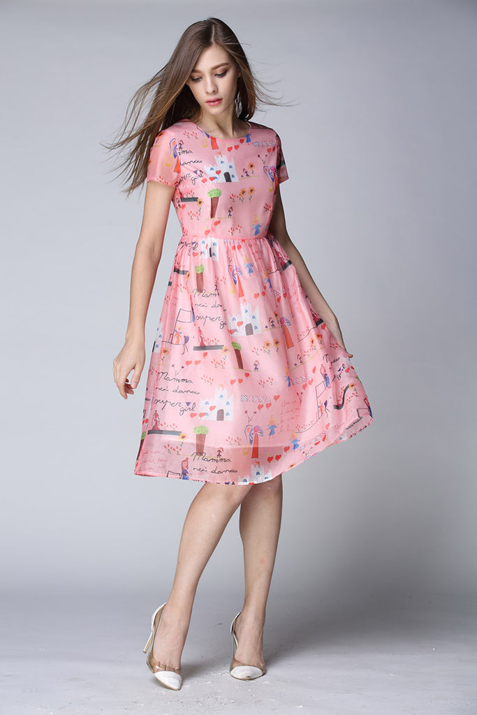 Cartoon Print Long Dress - Dress Album