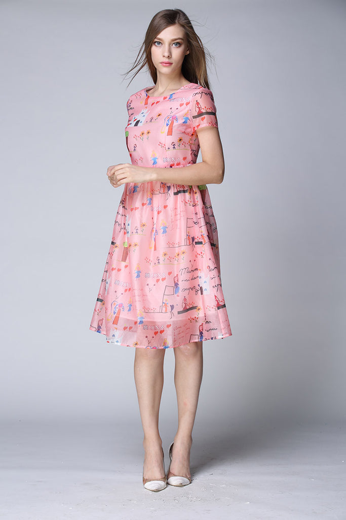 Cartoon Print Long Dress - Dress Album