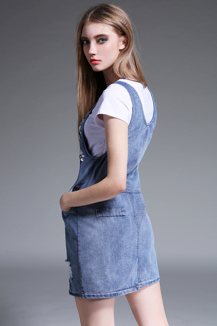 Flower Design T-Shirt Denim Dress Flower Design T-Shirt Denim Dress