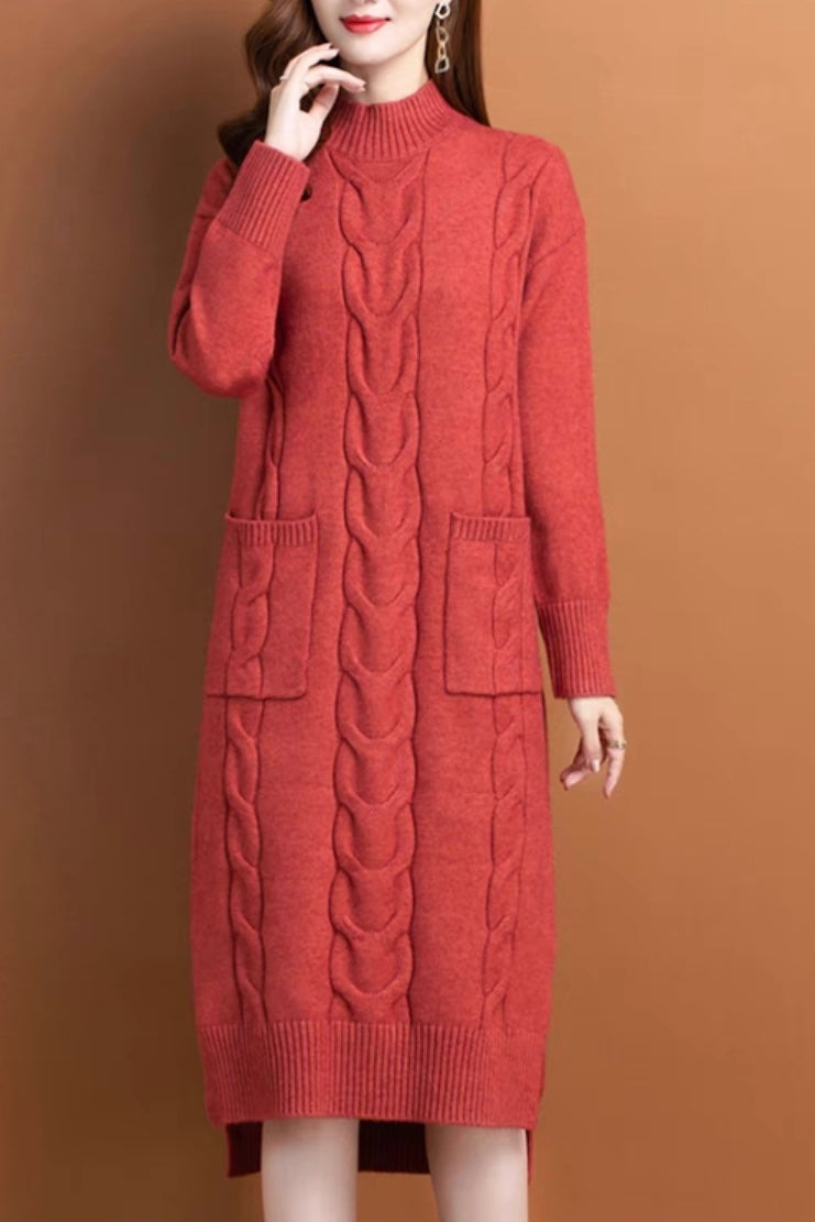 Cable Knit Wool Sweater Dress With Side Slits | Dress Album Cable Knit Wool Sweater Dress With Side Slits | Dress Album