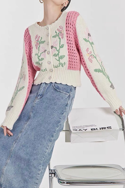 White and Pink Contrast Sweater