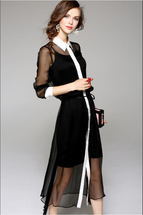 chiffon button down shirt dress Chiffon Midi Dress for Women Short Sleeve Button Up Dress Drawstring Waist A-line Polka Dot Print Shirt Dresses