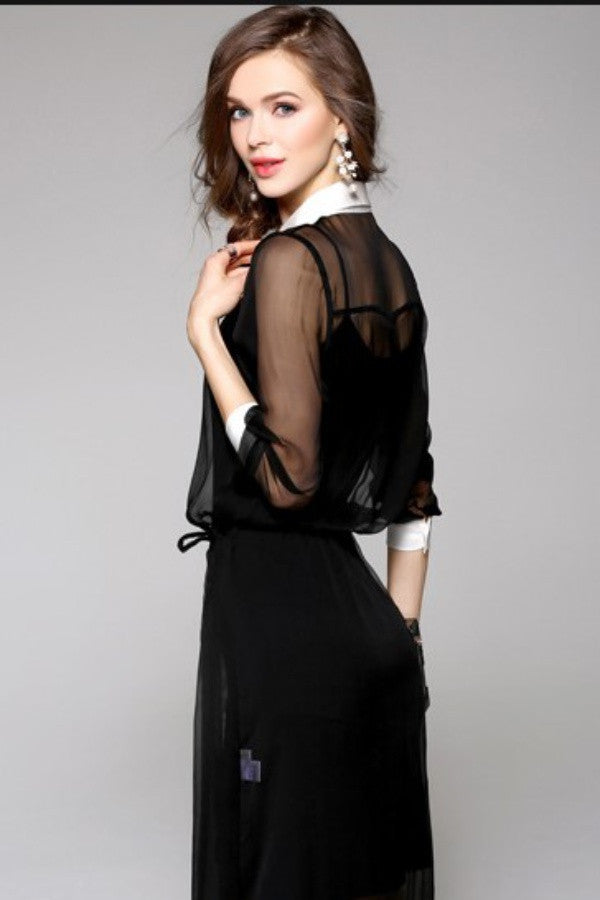 Waist Tie Chiffon Shirt Dress