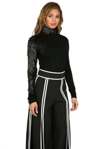 Turtleneck W/ Faux Leather and Mesh