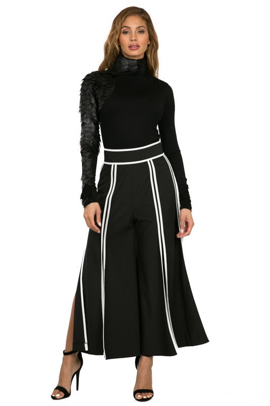 Turtleneck Top with Faux Leather and Mesh On One Sleeve | Dress Album Turtleneck Top with Faux Leather and Mesh On One Sleeve | Dress Album