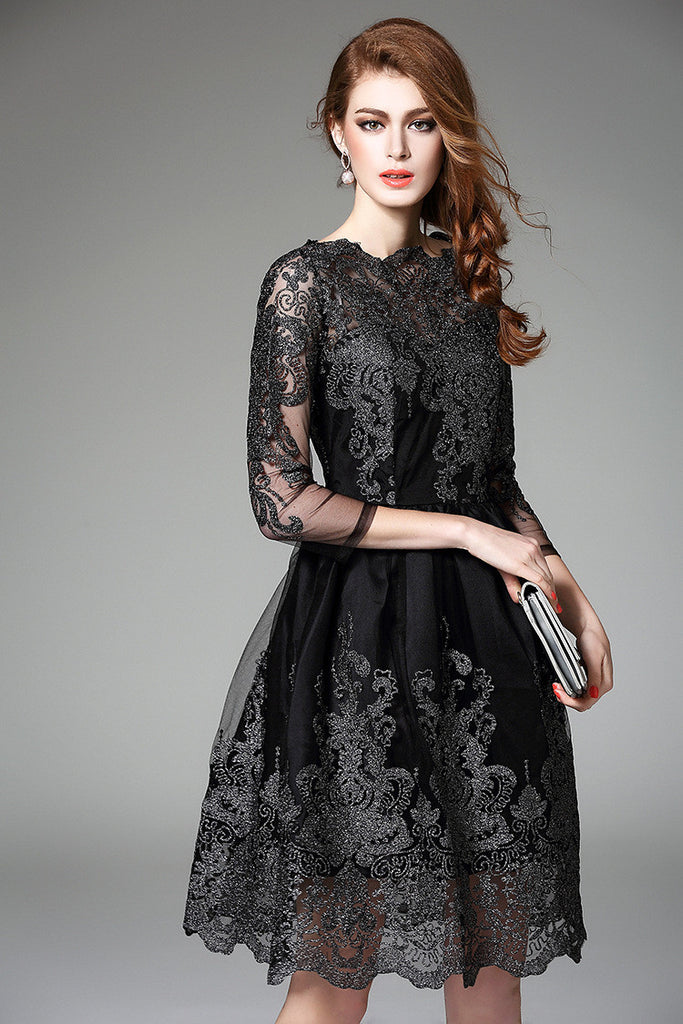 ワンピース [Elfelfelf Archives] LACE LINED DRESS : Black LACE LINED DRESS [BLACK] - elfelfelf archives | 60% - Asian