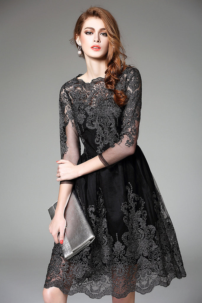 3/4 Sleeve Lace Dress - Dress Album