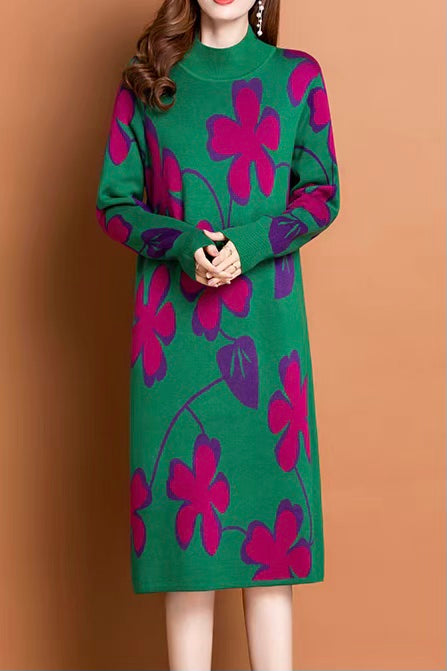 Cute Flower Sweater Dress