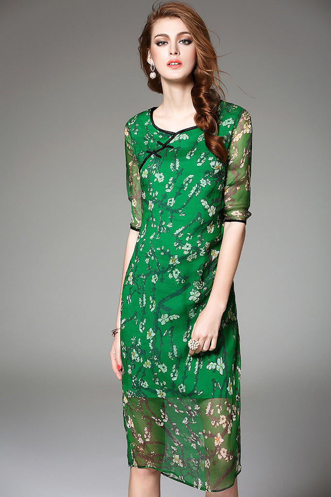 Floral Print Silk Dress - Dress Album