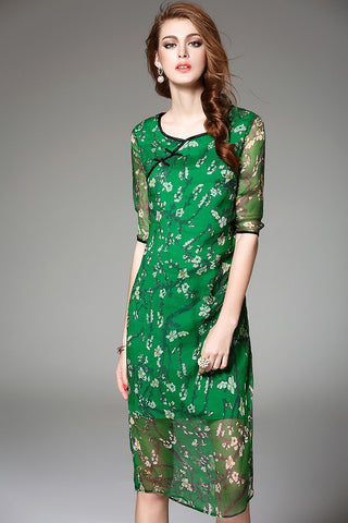 Floral Print Silk Dress - Dress Album