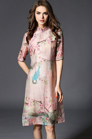 Floral Print Silk Dress - Dress Album