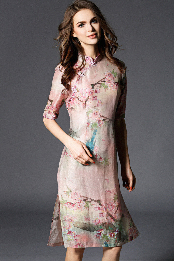 Floral Print Silk Dress - Dress Album