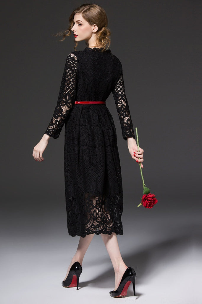 All-Over Lace Long Dress - Dress Album