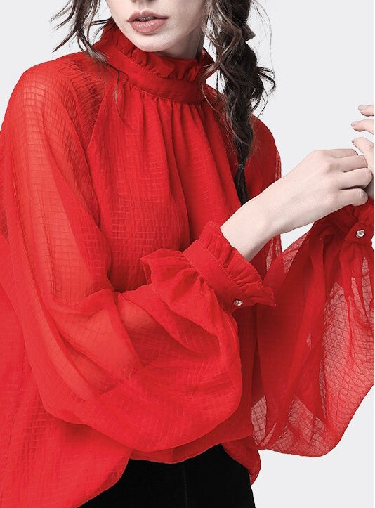 Red Batwing Sleeve Blouse