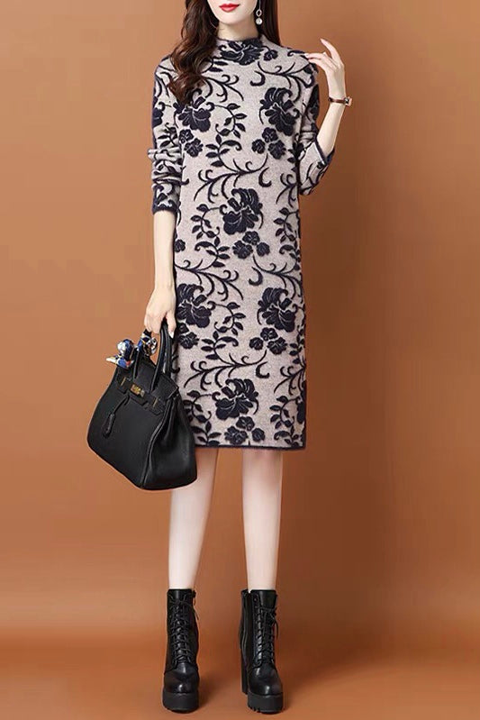 Trendy Print Sweater Dress