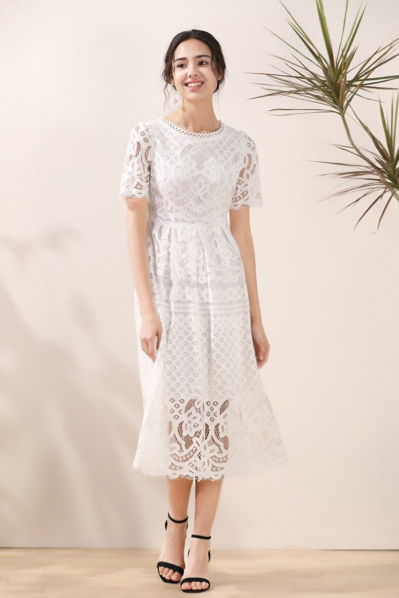 White All-Over Lace Fit and Flare Dress Free Shipping - Dress Album White All-Over Lace Fit and Flare Dress Free Shipping - Dress Album