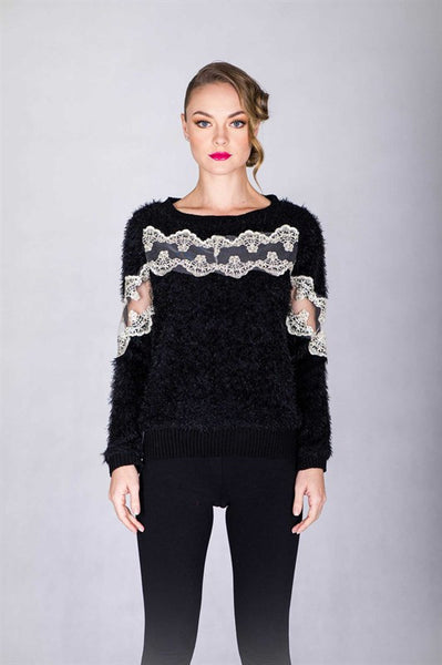 トップス mediam knit lace tops トップス mediam knit lace tops Zine Talia Black Lace Top