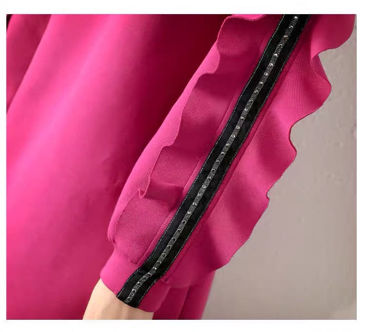 Rose Sweatshirt Dress W/ Ruffle