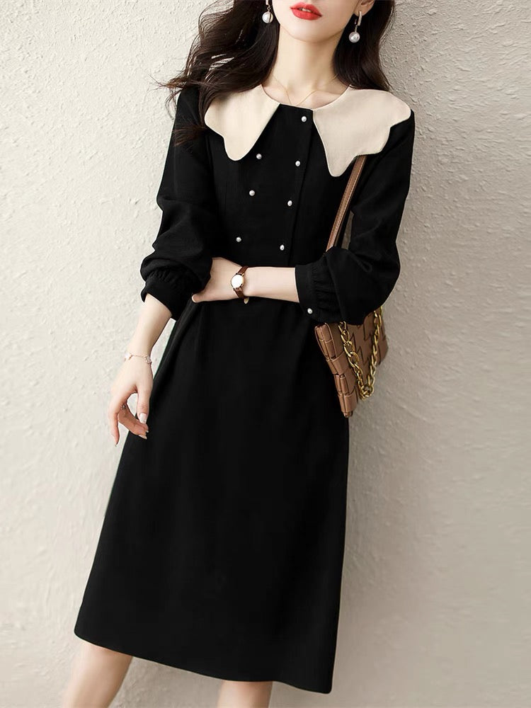Black Velvet Dress With Big Contrast Collar - Women's Velvet Dress S (US 2) Black Velvet Dress With Big Contrast Collar - Women's Velvet Dress S (US 2)