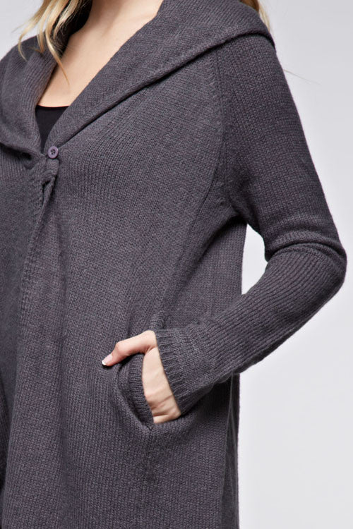 Long Cardigan With Wooden Button