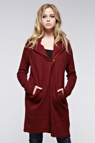 Long Sweater Cardigan W/ Wooden Button