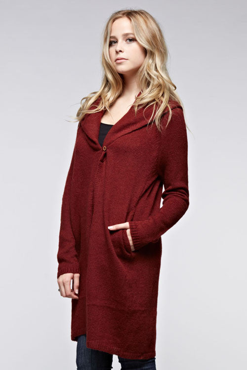 Long Sweater Cardigan W/ Wooden Button