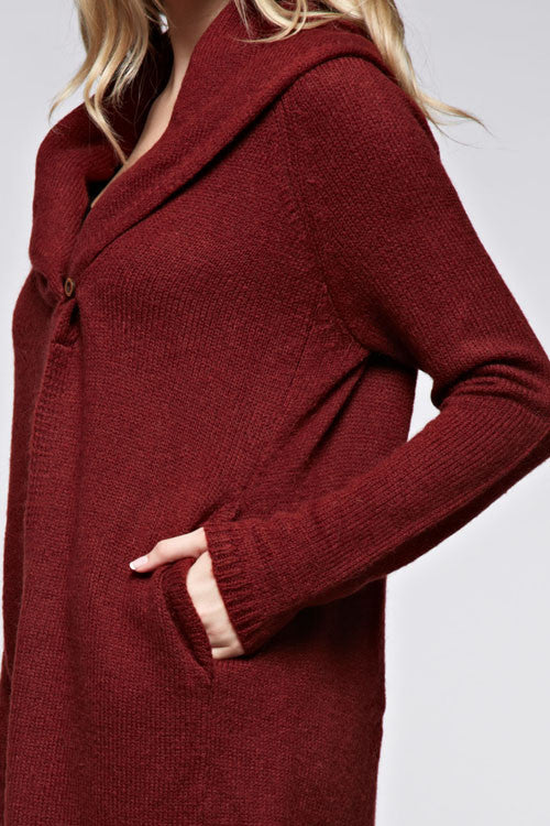 Long Sweater Cardigan W/ Wooden Button