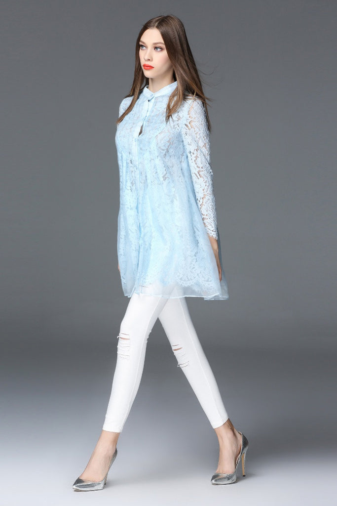 Lace Organza Long Top