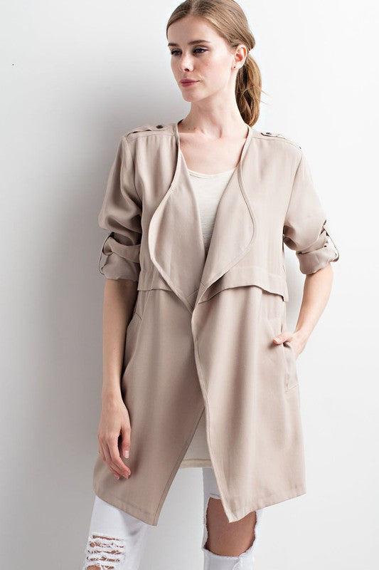 Solid Open Front Trench Coat