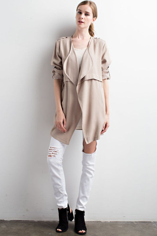 Solid Open Front Trench Coat