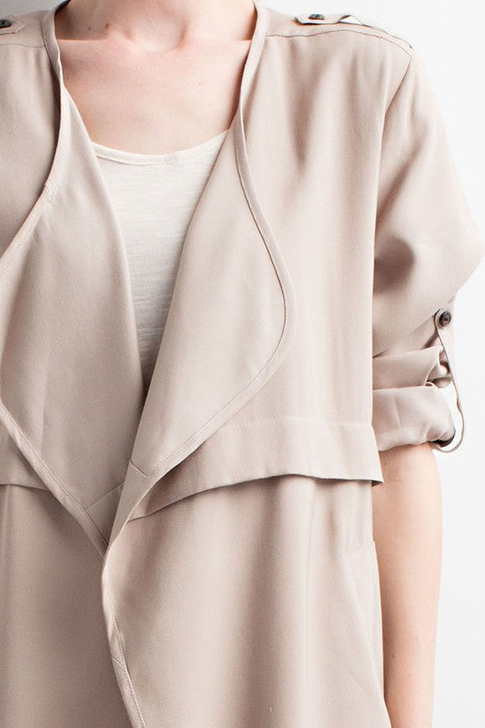 Solid Open Front Trench Coat