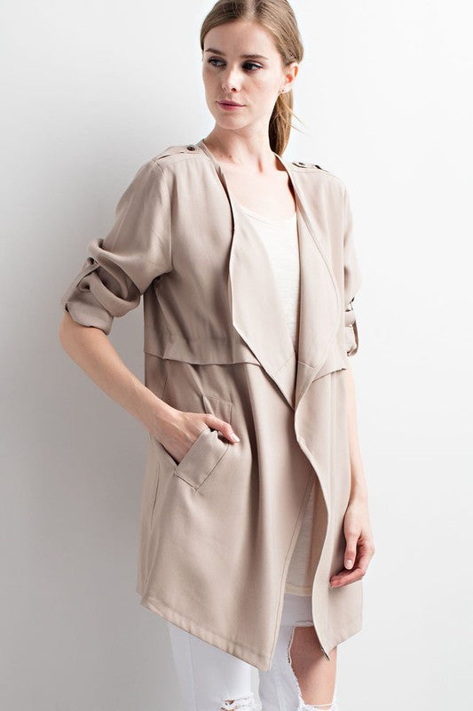 Solid Open Front Trench Coat