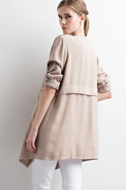 Solid Open Front Trench Coat