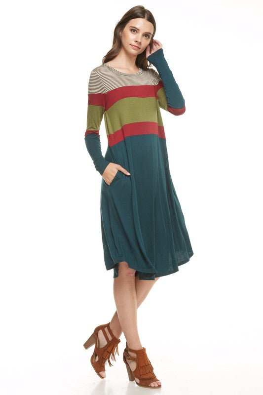 Color Block Stripe Pocket Dress
