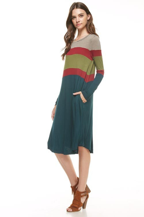Color Block Stripe Pocket Dress