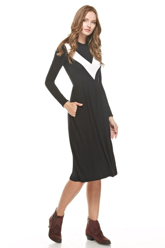 High Neck V Pocket Dress
