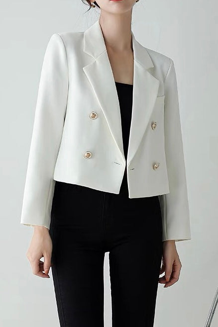 White and Black Trendy Blazer Double Breasted Short Jacket