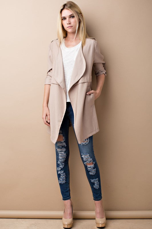 Solid Open Front Trench Coat
