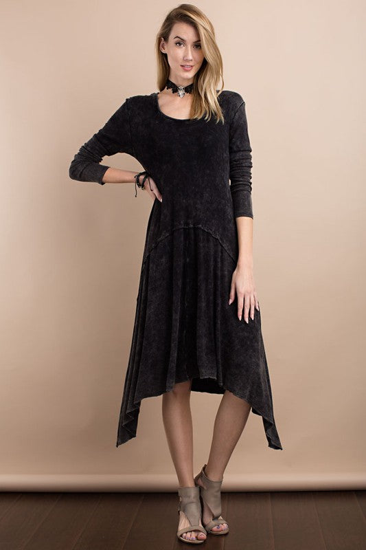 Black Casual Long Sleeve Oil Wash Asymmetrical Midi Dress |Dress Album S Black Casual Long Sleeve Oil Wash Asymmetrical Midi Dress |Dress Album S